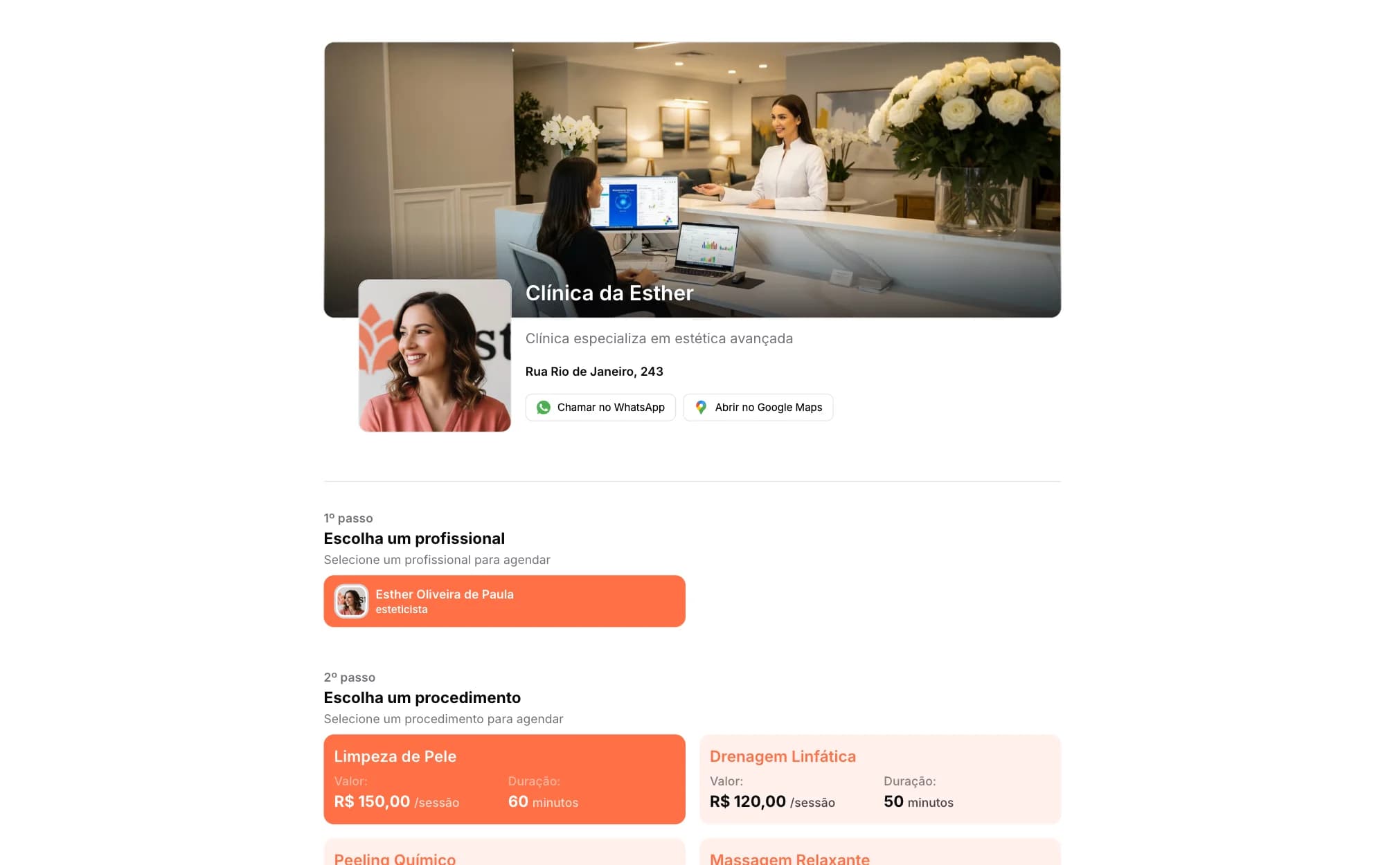 Tela do Esthetis: Agendamento online para pacientes