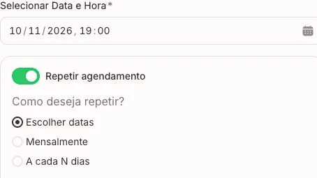 Tela do Esthetis: Agendamentos com datas livres e repetição mensal
