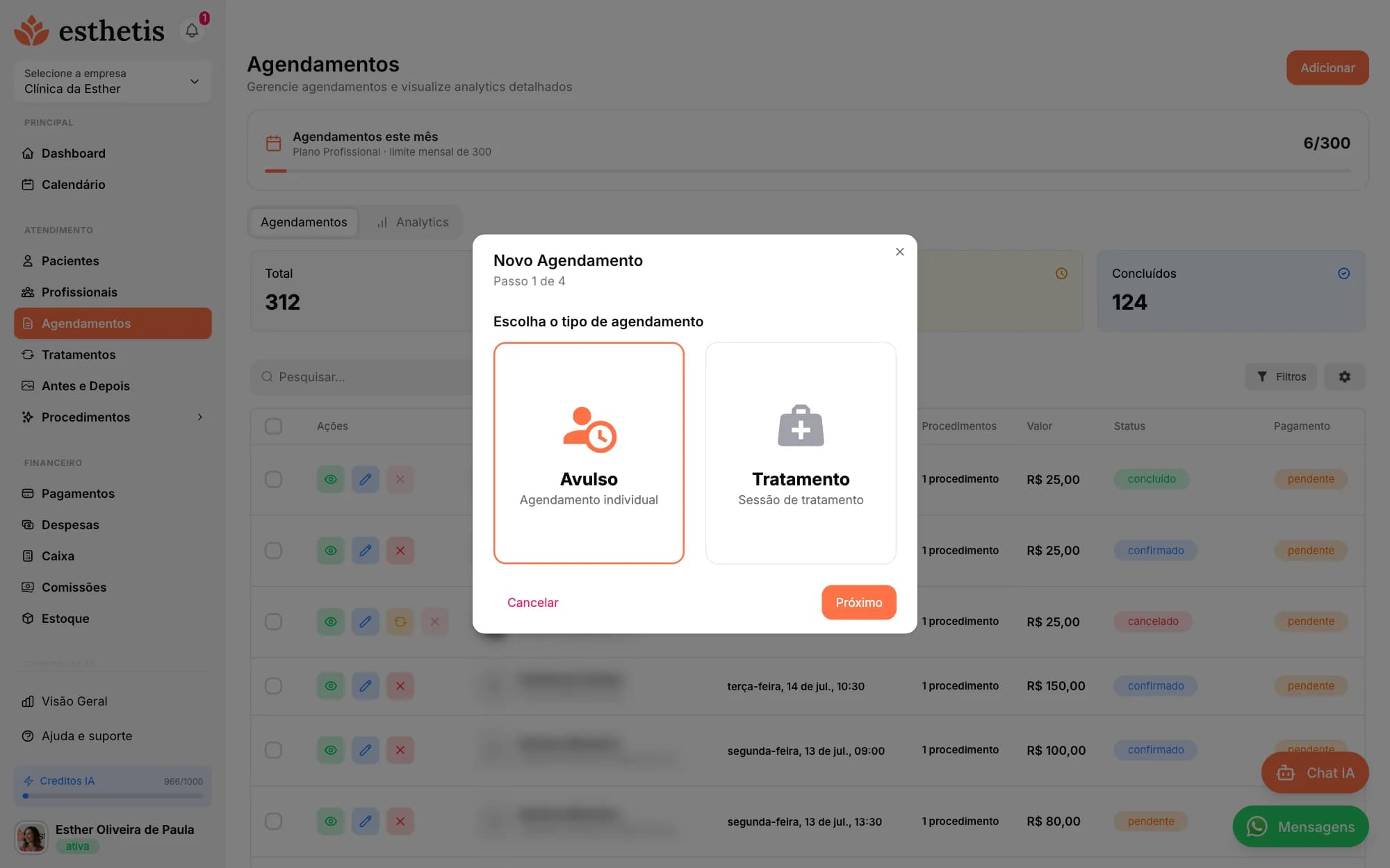 Tela do Esthetis: Como criar agendamentos
