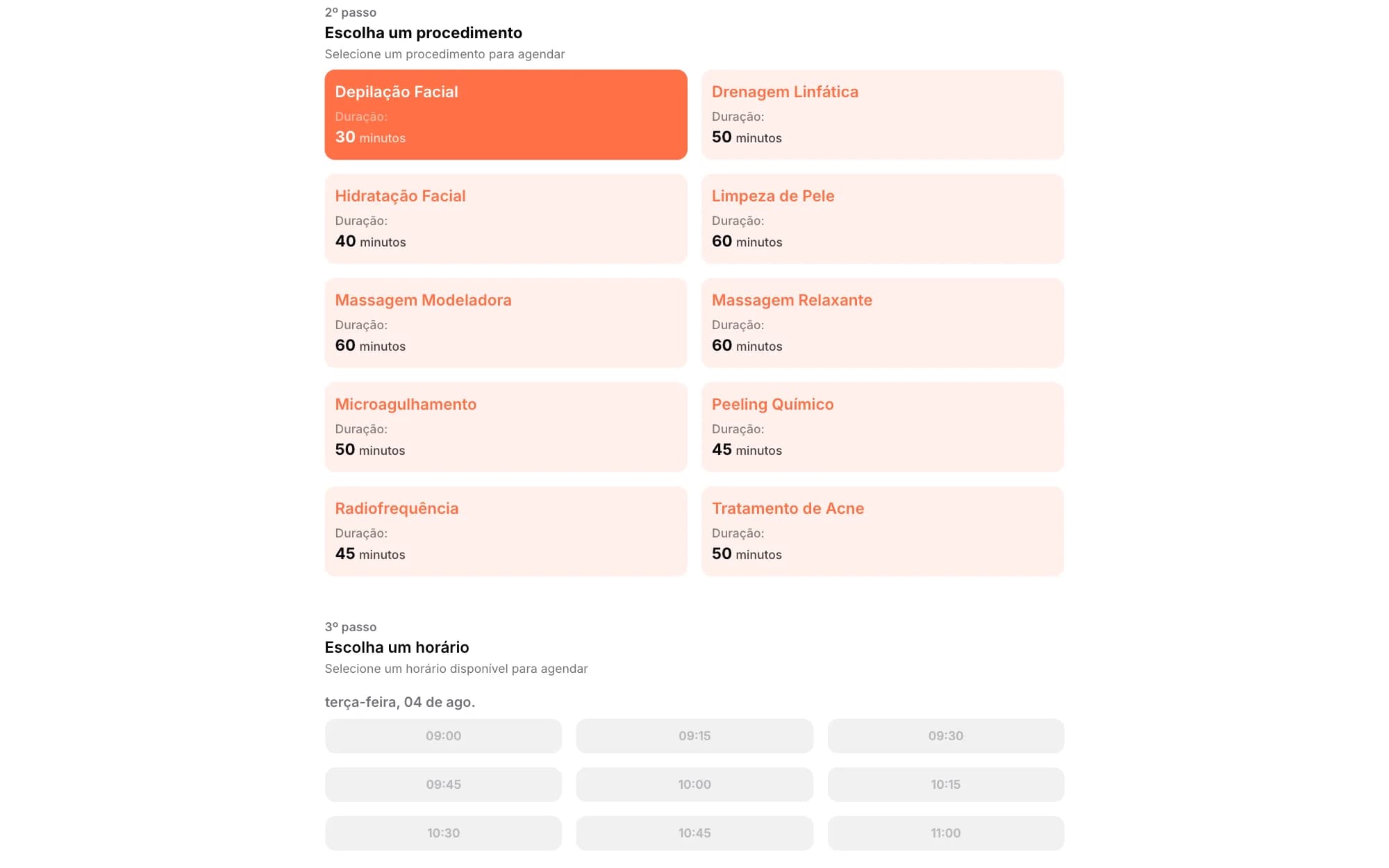 Tela do Esthetis: Ocultar valores no agendamento online